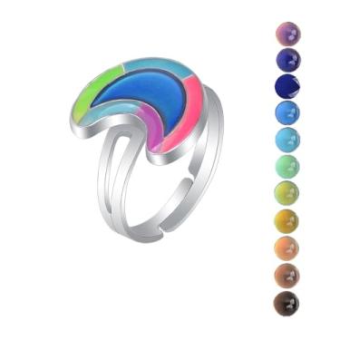 Imagem de AINILOVE Anéis de humor femininos luminosos que mudam de cor, anel de humor com cristais de pedra preciosa dinossauro/tartaruga/borboleta/paz/coração/girassol/golfinho/unicórnio, presentes de festa de