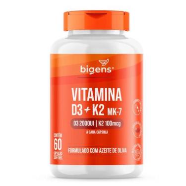 Imagem de Vitamina D3 2000ui + K2 Mk7 Óleo de Oliva Bigens 60 Capsulas, Sem Sabo