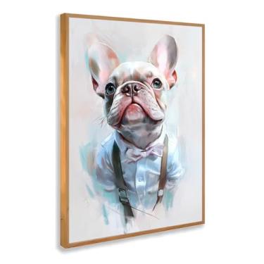 Imagem de Quadro Decorativo Bulldog Francês Com Moldura Cachorro Estiloso Terno Branco Pet Decorativo Criativo Parede Luxo