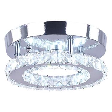 Imagem de Luminária de cristal de teto com iluminação de cristal semi-embutida moderna mini lustre de LED para quartos de jantar Corredor (branco redondo)
