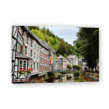 Imagem de Serenidade artificial River Mountain Cottage – Arte de parede vida no campo, impressão em tela aconchegante gratuita para casa 70 x 105 cm emoldurada