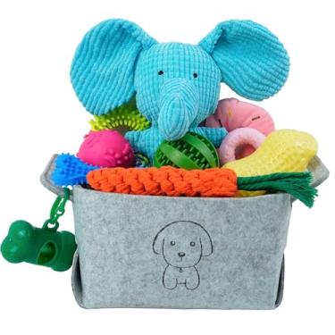 Imagem de MRSOHRET 20 peças de brinquedos para mastigar filhotes para dentição, brinquedos para mastigar cães com corda, escova de dentes para cães de estimação, bolas de petisco, brinquedos de pelúcia e