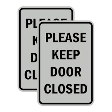 Imagem de Signs ByLITA Retrato redondo, por favor, mantenha a porta fechada placa com fita adesiva (cinza claro) - Grande (pacote com 2)