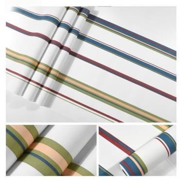 Imagem de Papel de parede azul mediterrâneo listras verticais não autoadesivo moderno simples sala de estar quarto escritório papel de parede de fundo infantil listras verticais 53 * 950 cm