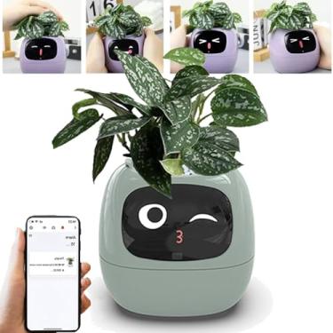 Imagem de Vaso De Flores Inteligente Com Ia (Controle Remoto Por Aplicativo) - Tela Sensível Ao Toque (Hora/Data/Clima/Expressão), 3 Gestos Interativos + Detecção De Umidade/Luz,E