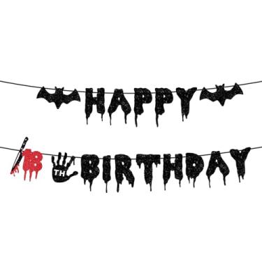 Imagem de Faixa de Halloween pré-amarrada Killer Happy 18th Birthday Banner Halloween Zombie Bloody Friday decoração de aniversário tema de terror decorações de festa de aniversário