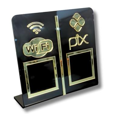 Imagem de Placa Pix e Wi-fi display de qr code em acrilico preto (Preto com dourado)
