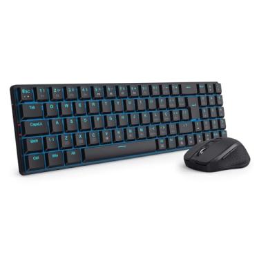 Imagem de Kit Mouse e teclado mecânico sem fio Redragon Office Preto LED Azul BS-8772 BK