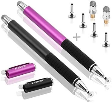 Imagem de MEKO (2 peças) [Série Precision 2 em 1] Caneta Stylus/Styli para todos os dispositivos com tela sensível ao toque, pacote com 4 pontas de disco substituíveis, 2 pontas de fibra substituíveis - (preto