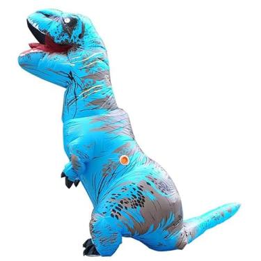 Imagem de BONAWEN Fantasia inflável de dinossauro de Halloween para adultos, fantasia inflável T-RX, divertida, cosplay, Halloween, fantasia, Azul, Standard