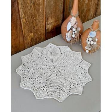 Imagem de Tapete Mandala Boho Redondo 55cm Crochê Artesanal (Cru)