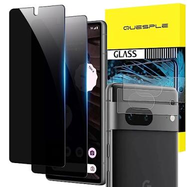 Imagem de QUESPLE Pacote com 2 + 2 protetores de tela para Google Pixel 7A + protetor de lente da câmera, vidro temperado anti-espião 9H, fácil instalação, alta sensibilidade, compatível com capas