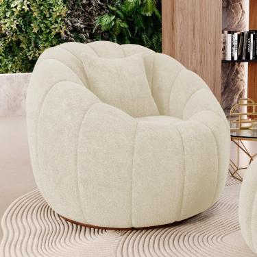Imagem de Poltrona Decorativa Estilo Concha Abóbora Shell Fixa Bouclê Bege - Desk Design