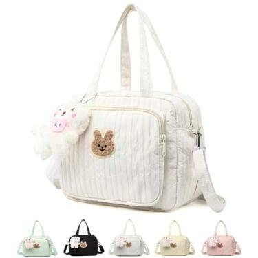 Imagem de Bolsa de fraldas para bebês, bolsa tiracolo pequena fofa para mamãe para fraldas, bolsa leve para viagem e hospital multifuncional, Branco