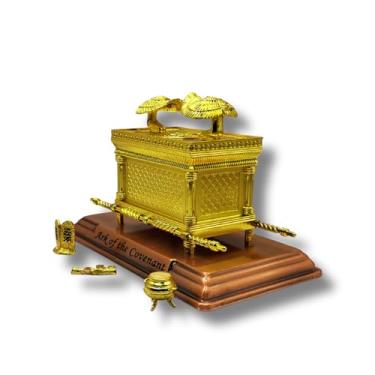 Imagem de 3 ARCHES USA Modelo de estatueta da Arca da Aliança banhada a ouro (17,8 cm x 10,2 cm x 12,7 cm) com conteúdo - vara de Aaron, maná, dez mandamentos - réplica detalhada de decoração de mesa