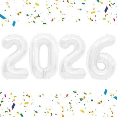 Imagem de Balões 2026 com números brancos 2026 101 cm 2026 números para festa de ano novo grande 2026 balão de alumínio para festa de ano novo 2026 suprimentos de festa de aniversário de aniversário decorações
