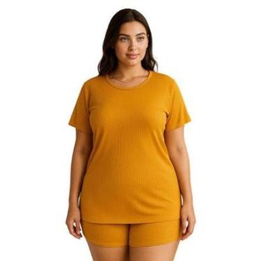 Imagem de Pijama Plus Size de Suede Canelado Blusa e Short Baby Doll Juliana 50 52 54 56-Feminino
