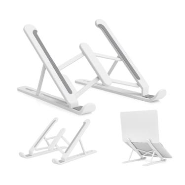 Imagem de Suporte notebook Ajustável Liga de ALUMINIO, 6 POSICOES, saida de ar, serve para notebook tablet celular qualquer eletronico, Dobrável, com estojo de transporte