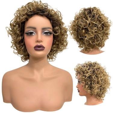 Imagem de Peruca cacheada curta loira ombre hair encaracolada 30cm