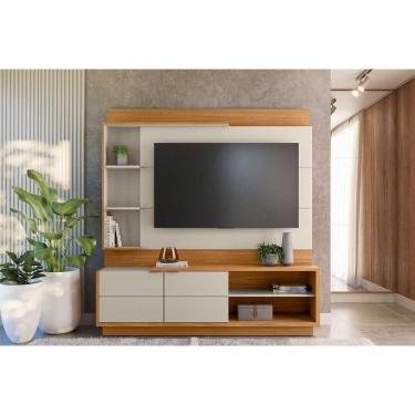 Imagem de Home p/ TV até 60 Pol Atlanta c/ 2Potas 4Prateleiras e Pés 180x191cm Nature/Off White - Linea Brasil