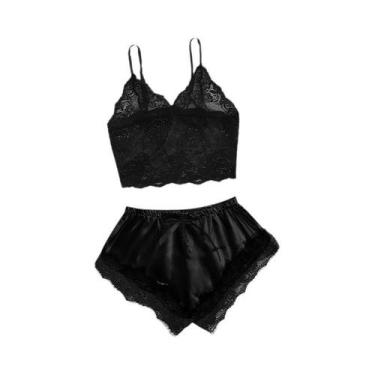 Imagem de Conjunto De Pijama Sexy De Renda Para Mulheres plus Size, Bralette Tra