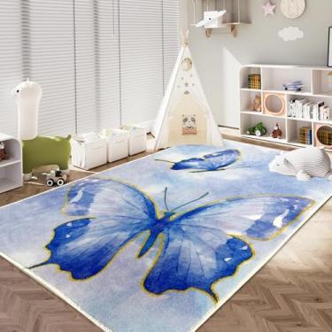 Imagem de USTIDE Tapetes para quarto de meninas, lavável de 7,5 x 12,7 cm, para sala de jogos, antiderrapante, macio, para quarto de crianças, berçário, borboleta, tapete para bebê, para creche, castelo