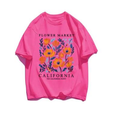 Imagem de Camiseta Feminina Casual de Algodão com Estampa Floral Amarela - Manga