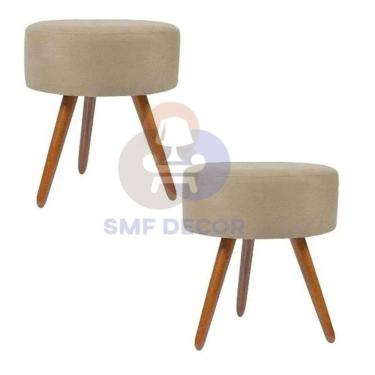 Imagem de Kit 02 Puff Redondo Pés Palito bege