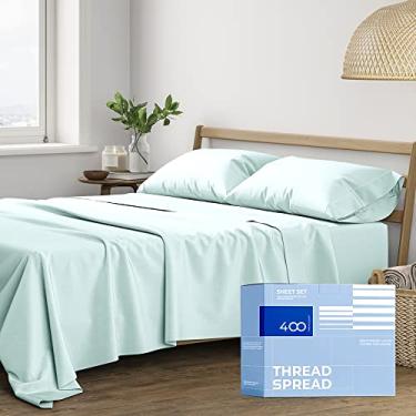Imagem de Conjunto de lençóis de algodão tamanho queen - conjunto de 4 peças - lençóis de cama de luxo para hotel - bolso profundo - ajuste fácil - lençóis de resfriamento respiráveis - confortável - 400 fios cetim trançado lençóis de espuma do mar - lençóis Queens