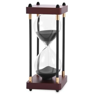Imagem de Ampulheta vintage, temporizador de areia de 15 minutos e 30 minutos, ampulheta decorativa para decoração de casa, mesa, escritório, moldura de madeira marrom, areia decorativa (preto-15 minutos)