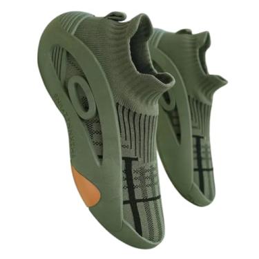 Imagem de Tênis Hiking Masculino, Design Minimalista, Impermeável, Cano Alto, Respirável, para Corrida e Caminhada, Verde Militar com Detalhes Laranja (Verde Militar, BR, Adulto, Numérico, 37)