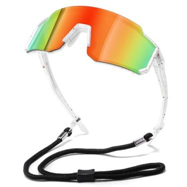 Imagem de DUCO Óculos de sol polarizados para crianças, jovens, esportes, ciclismo, armação leve, UV400, óculos de sol de beisebol DK310 (armação branca, vermelho, azul, lente laranja Revo)