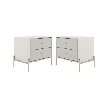 Imagem de Kit 2 Mesa de Cabeceira 2 Gaveta Jasper Champanhe Off White