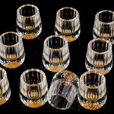 Imagem de Skybooly 12 peças de copos pequenos de cristal com flocos de folha de ouro 24k - Conjunto de copos de copo de uísque de tequila de diamante de luxo para decoração de bar de festa, coleção presente