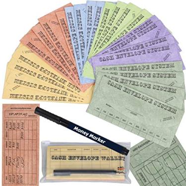 Imagem de Sistema de envelope de dinheiro da Budgetizer – Pacote de envelopes com agenda de orçamento – Envelopes de dinheiro em cores sortidas – Pacote com 1 carteira organizadora de dinheiro e 1 detector de notas falsas, Multicolored, 24