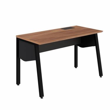 Imagem de Estação Trabalho Plataforma Individual 135cm com Caixa de Tomadas Pés Cavalete Nogal /Preto