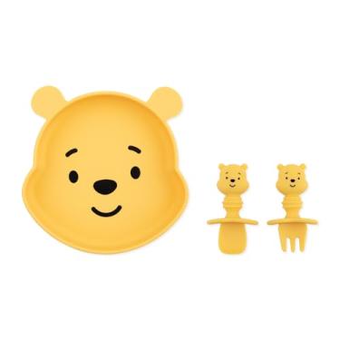 Imagem de Bumkins Disney Ursinho Pooh – Prato de aderência de silicone, mastigáveis de treinamento – Para maiores de 6 meses – Base de sucção – 100% silicone seguro para alimentos – Seguro para forno