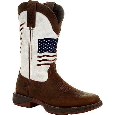 Imagem de Durango Lady bota feminina envelhecida bordada com bandeira ocidental, Marrom e branco, 41