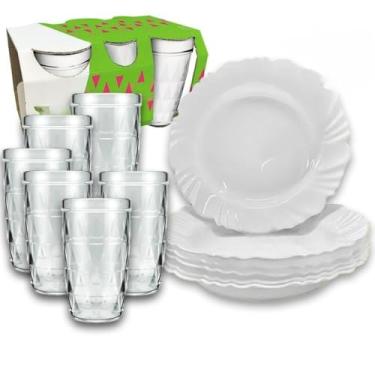 Imagem de Jogo De Pratos E Copos 12 PeçAs | 6 Pratos PéTala Fundo + 6 Copos De Vidro 270ml Resistente | Ideal Para Freezer, Geladeira, Dia A Dia E Festas(6 FUNDO + 6 COPOS)
