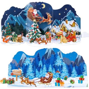 Imagem de DLYMXGC Cartão de Natal pop-up com Papai Noel e alce, cartão de felicitações de Natal para crianças, amigos, cartão de presente 3D com envelope (dobra tripla de Natal)