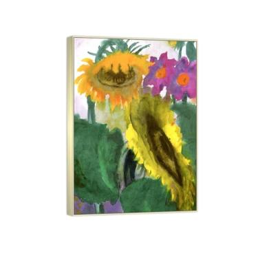 Imagem de BMZFYBS Arte de parede em tela de flores reprodução de pintura famosa - imagens de moldura prateada para sala de estar - Girassóis - pôster e impressões 50 x 70 cm 20 x 27 pol