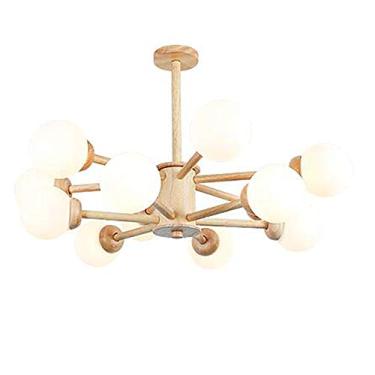 Imagem de Lustre Magic Bean, Lustre nórdico E27 de bola de vidro, Luz molecular, Sputnik de madeira durante a luz Luminária de teto industrial moderna com abajur de vidro soprado à mão - Madeira 12t