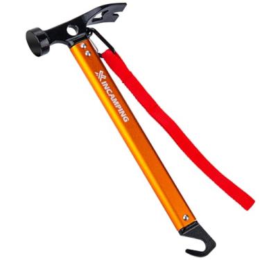 Imagem de XINCAMPING Martelo de barraca de alumínio resistente de 30,5 cm com abridor, martelo de estacas de barraca para acampamento, caminhada, faça você mesmo, festa laranja