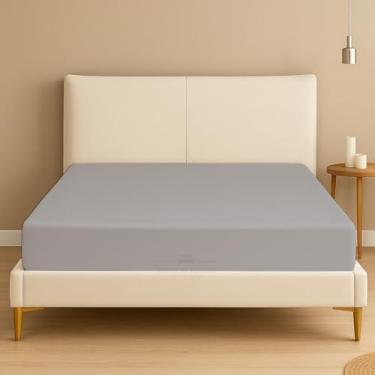 Imagem de Apenas lençol de baixo com elástico Cal-King - 600 fios 100% algodão egípcio - bolsos extra profundos de 40 cm - ultramacio e respirável - resistente a rugas e desbotamento - ajuste único, cinza claro