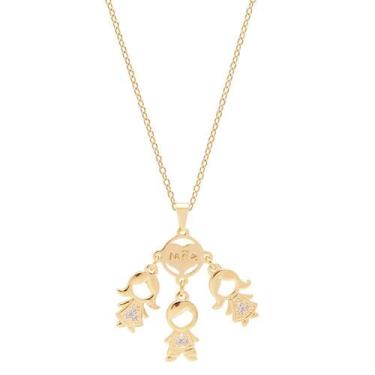 Imagem de Colar Filhos Strass Mãe De Três Folheado A Ouro 18k - Milena Joias
