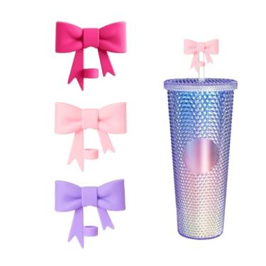 Imagem de Capa de canudo de arco compatível com Starbucks Cup Silicone Straw Topper para canudos menores regulares diâmetro 6-8 mm (3 peças (rosa + rosa + roxo))