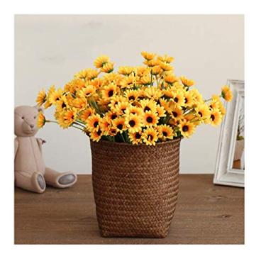 Imagem de Flor artificial em vaso flor de simulação de girassol, cesta de flores de tecido de bambu, conjunto de estilo country, ornamentos de flores de seda artificiais arranjo de flores de plantas artificiais