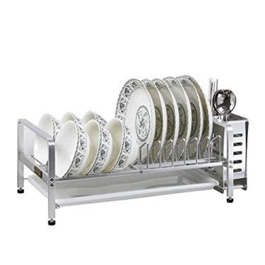 Imagem de Escorredor de pratos escorredor de pratos cesta para pratos com bandeja de gotejamento, drenador, bandeja para talheres de plástico removível montada no chão, prato de cozinha, drenador, so