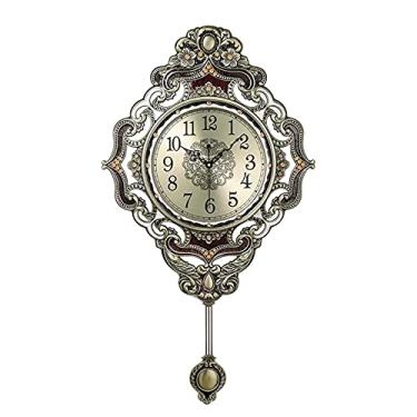 Imagem de CUTPOIY Relógio de parede, relógio de pêndulo retrô estilo europeu, relógio de movimento silencioso relógio de metal para corredor, sala de estar, quarto, decoração de parede de casa-b||38 cm