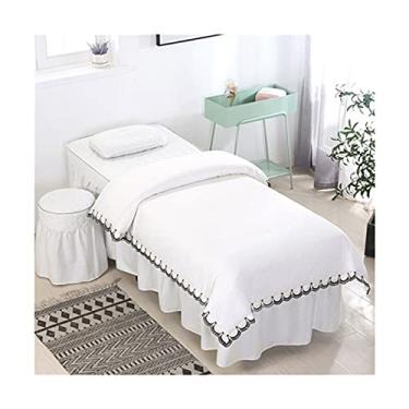 Imagem de Capa de cama de quatro peças nova de algodão puro cor pura salão de beleza massagem corporal estilo chinês bordado capa de cama de massagem (branco 70 * 185 cm)